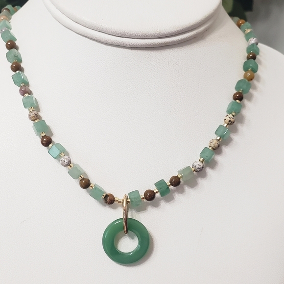 NEW Circle of life 925 STERLING SILVER PENDANT NECKLACE 17" JADE and Agate - Picture 1 of 4